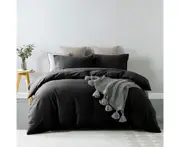 Charcoal Vintage Washed 100% Cotton Quilt Cover Set Bedding Ultra Soft Queen