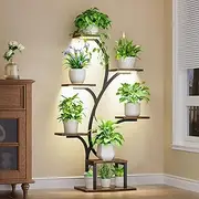[BACEKOLL] Plant Stand Indoor with Grow Lights, 7 Tiered Indoor Plant Shelf, 49" Corner Plant Stands for Indoor Plants, Metal Plant Flower Display Shelves, Tree-Shaped Plant Rack for Home, Patio, Black