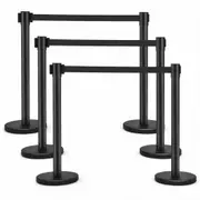 6 Pcs Retractable Black Stanchion Posts Queue Pole with 6.5ft Retractable Belt - Color: Black