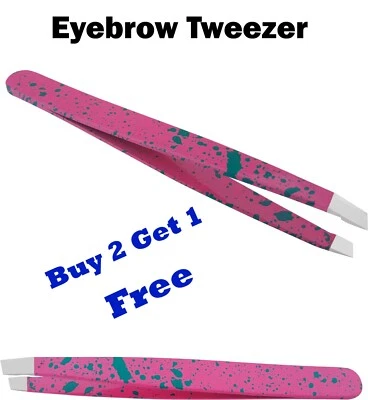 Professional Pink Textured Eyebrow Tweezers Hair Beauty Slanted S.S Tweezer