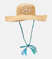 [Alanui] Alanui Seashell-embellished raffia sun hat UK 6 5/8 beige