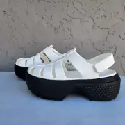 Crocs Platform Sandals Womens 8 Stomp Fisherman Lug Sole Chalk White Black NEW