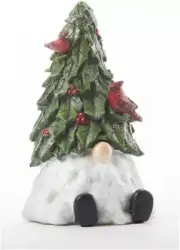 New CARDINAL CHRISTMAS TREE HAT SANTA GNOME FIGURINE Figure 5"