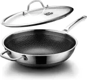DOTCLAD Hybrid 12 inch Wok pan with Lid, Non Stick Stainless Steel