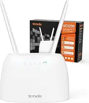 Tenda 4G07 4G LTE WLAN Router for SIM Cards (CAT4, AC1200 Dual Band 2.4GHz: 300Mbps + 5GHz: 867Mbit/s, 150Mbps Download) Plug & Play, LAN/WAN Port, 2 Removable Antennas, MU-MIMO, White