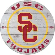 KH Sports Fan USC Trojans Weathered Circle Sign, 20x20 Inches, Trojans Decor for Dorm Room, Bedroom, Fan Cave, Living Room; Display Your Team Spirit with This Unique Southern California Trojans Wall