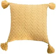 Plush Pillow Cover 45x45cm Square Pillowcase Chenille Knitted Pillowslip Tassel Pillowcase Nordic Style Light Yellow