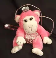Poochie & Co White And Pink Pink Sequin Monkey Plush Purse Bag