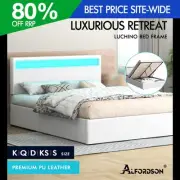 ALFORDSON Bed Frame Double Queen King Single RGB LED Gas Lift Storage Base White