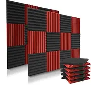 52 Pack Acoustic Panels 1 X 12 X 12 Inches - Acoustic Foam - Studio Foam Wedges - High Density Panels - Soundproof Wedges - Black/Red