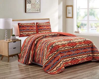 Rustic Western Native American Quilt Bedspread Coverlet Bedding Set in Modern...