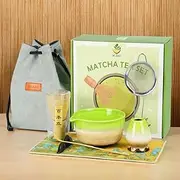 WLABO Matcha Whisk Set, 8 Pcs Matcha Set with Storage Bag, Includes Matcha Bowl with Spout, Bamboo Matcha Whisk and Spoon, Matcha Starter Kit for Matcha Lovers & Beginners Gift(kiln-rendered green)
