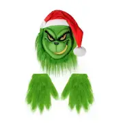Grinch Christmas Mask with Red Hat and Glove, Costume Christmas Holiday Party Costume Props