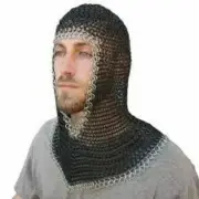 Medieval Hood/Coif Butted Black & Zinc Chainmail Coif Chain Mail Hood Armour