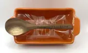 NEW Rae Dunn Feast Orange & Ivory Ceramic Mini Loaf Pan With Wooden Spoon