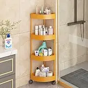 Free Standing 4 Tier Shower Caddy with Wheels Rust Proof Corner Shelf for Kitchen and Bathroom Storage Yellow 37 * 90cm