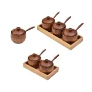 Wooden Spice Jar Rustic Sugar Bowl with Spoon for Sugar Kitchen Counter Pepper