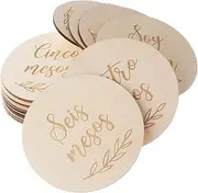 Yardwe for Boys 14pcs Wooden Monthly Milestone Cards Baby Photography Props Montessori Shower Present