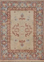 Peach/ Light Blue Floral Turkish Oushak Small Rug 2'x3' Handmade Foyer Carpet