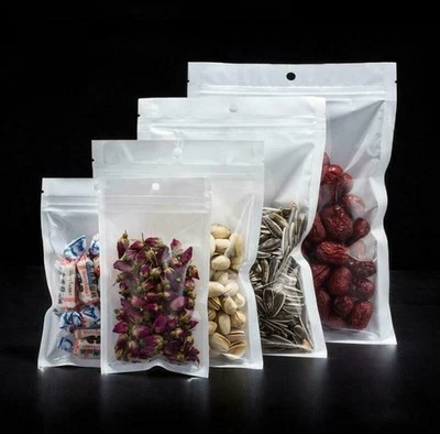 Mylar Zip Lock Pouch - White/Clear Resealable Bags for Food/Parts Packaging