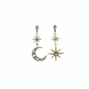 Vintage Blue Star and Moon Stud Earrings for Women Celestial Jewelry Gift