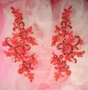 Appliques Red Sequin Embroidered Venice Lace Floral Mirror Pair BL134X