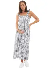 [Ripe] Phoebe Smocked Dress in White/Navy