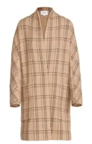 $795 Vince Collarless Coat L Large Camel Plaid Wool Blend Overcoat Jacket