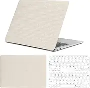 Woven Fabric Design Compatible with MacBook Air 13 inch Case,2020 2019 2018 Release(A2337 M1 A2179 A1932),with Touch ID & 2 Pack Keyboard Protectors,Elegant Leather Laptop Hard Shell(Beige)