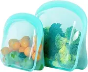 OTB Set of 2 Stand Up & Reusable Silicone Storage Bag, Silicone Food Storage Container, Leak-free, Microwave and Dishwasher Safe, BPA FREE Freezer Bags, Reusable Sandwich Bags Aqua