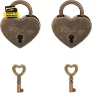 2 PCS Mini Bronze Heart Shaped Lock Small Cute Padlocks with Key for Jewelry Box