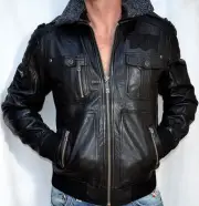 Affliction Black Premium - GET BACK Men's Leather Bomber Jacket - NEW - 110OW006