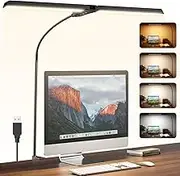 Quntis Desk Lamp for Home Office Study, 68CM Double Head Architect Desk Light with Clamp, 4 Colors & Brightness Dimmable Eye Care Table Lamp No Glare, Adjustable Gooseneck Task Lamp, Black