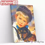 Paint By Numbers Kit Boy Dog Animal Home Acrylic Oil Kids Beginner Painting