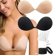 [NovaLift] 2 Pack Invisible Sticky Adhesive Invisible Bra Strapless Push Up Bra Backless Reusable Bra and Clothing Tape Boob Tape for Evening Wear Stick On Bra