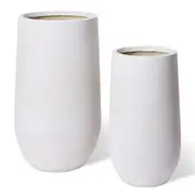 2pc E Style Aiden Tall Fibrestone Planters Set Home Decor 60cm/75cm Beige