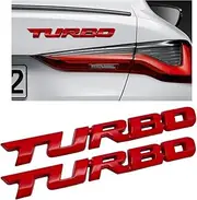 Dickno 2PCS Turbo Car Emblem Decal, 3D Metal Fender Logo Badge Sticker, Zinc Alloy Auto Front Hood Side Body Emblem Sticker, Universal Exterior Decor Car Accessories for SUV Truck (Red)