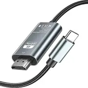[T Tersely] USB C to HDMI 4K@60Hz Cable, 2M Type C Thunderbolt 4/3 Braided Nylon Video Adapter for Home Office, for iPhone 16/15 Pro Max Plus, MacBook Pro Air, iPad, Galaxy S25/S24, XPS, iMac