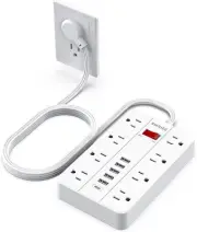 Power Strip with Usb,Surge Protector Flat Plug with 8 Widely Spaced Outlets and