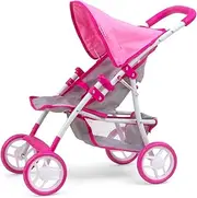 Natalie Foldable Doll's Pram for Girls from 3 Years with Hood, Foam Wheels, Prestige Pink Straps