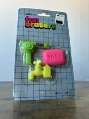 Vintage Fun Erasers Issues By Kmart Pink Soap, Green Blow Dryer & Yellow Faucet