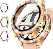 3-Pack Goton Bling Case for Samsung Galaxy Watch 6 Screen Protector 44mm, Tempered Glass Glitter Diamond Bumper Face Cover for Galaxy Watch 6 Accessories