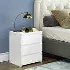 White Modern Bedside Table Nightstand with 3 Drawers Stylish Bedroom Storage