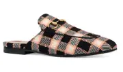Gucci Princetown Black Pink Fancy Tweed Loafer Slide Mule Slip Slipper Flat 37.5