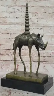 Hand Made Space Rhino by Salvador Dali Genuine Bronze Sculpture Figurine Gift