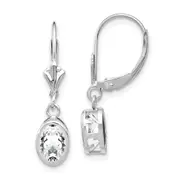 14k White Gold 7x5mm Oval Cubic Zirconia Leverback Earrings