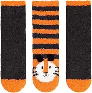 [Panda Bros] Girls Warm Fuzzy Fluffy Socks, Non Skid Slipper Socks for Kids, 3 Pairs