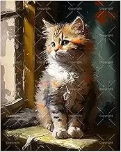 TAOPAOLAB Cute Animal Paint by Numbers Kit for Adults - DIY Fluffy Kitten by Window Painting on Canvas 16x20 Inches, Acrylic Paint Set, Suitable for Beginners, Art for Home Decoration or Gifts