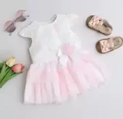 Girls White and Pink Floral Embroidered Casual Dress