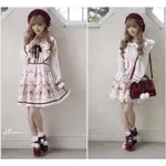 【ALISON服飾小舖】《日本LIZ LISA官方購入正品》深紅法式優雅 蝴蝶結柄 荷葉滾邊洋裝 & 鐵塔珍珠墜飾貝雷帽